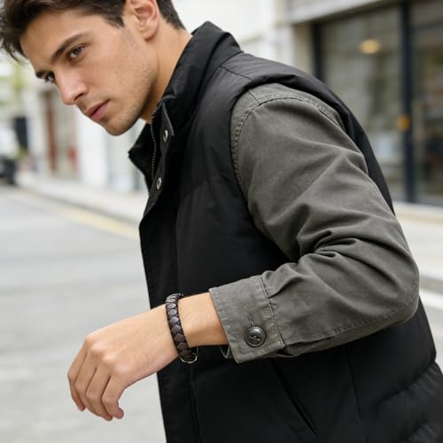 Men's Leather Bracelet, Stackable Stainless Steel Clasp Bracelets for Men Stylish Birthday, Thanksgiving, Valentine's Day Gift for My Man - style: 8.2" Long 10MM Wide Dark Purple Woven