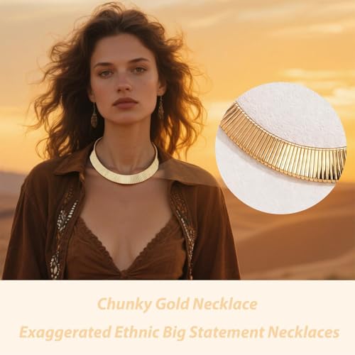 Chunky Chain Necklaces Women Statement Collar Necklace Gold Flat Snake Chain Choker Ribbed Design for Party, Dress Jewelry Gifts - color: A1