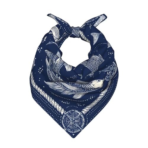 Head Scarf Hair Neck Scarves for Women Fashion Silk Satin Purse Bag Scarfs Handbags Bandana Neckerchief - color: Navy Blue Fish Nautical