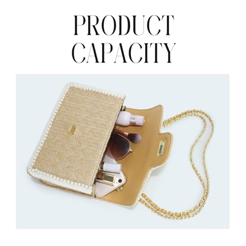 Straw Crossbody Bags for Women,Summer Beach Purse Vacation Shoulder Handbags with Pearl Trim - color: Khaki