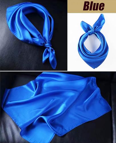 Hioyiwse Satin Square Scarf for Women Solid Color Emulation Silk Handkerchief Hair Ribbon Headband Handbag Purse - color: D6-blue(23.6*23.6inch)