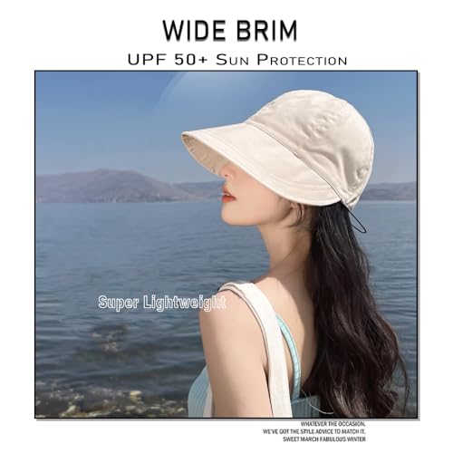huablo UPF 50+ Womens Sun Hat Wide Brim Sun Hat UV Protection Hiking Fishing Hat Adjustable Head Circumference for Easy Carry - color: Beige