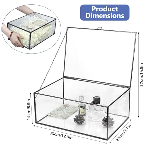 HighFree Vintage Glass Box with Lid - Clear Jewelry Glass Display Box Keepsake Box - Home Decor Decorative Box for Trinket Rings Bracelet (Black, X-Extra Large) - color: Black, size: X-Extra Large