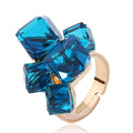 Hebelee Boho Square Crystal Statement Ring for Women Gold-Toned Adjustable Expandable Promise Engagement Geometric Rings Comfort Fit Elegant Art Deco Birthday Christmas Cocktail Party Y2K Jewelry - color: Light Blue