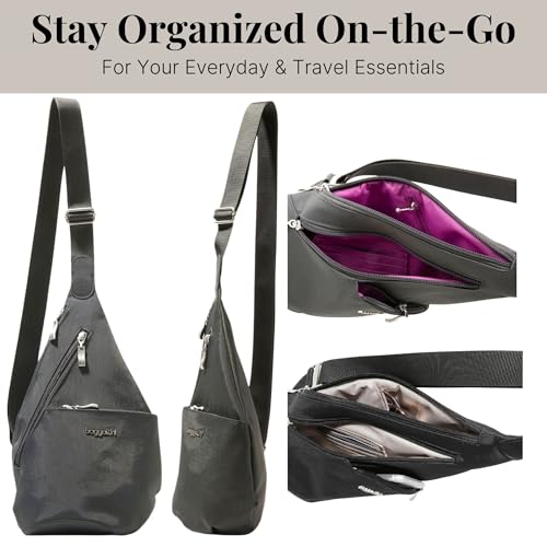 Baggallini Mini Sling - 12x7 Sling Crossbody Bag Backpack with Adjustable Shoulder Strap - color: Charcoal