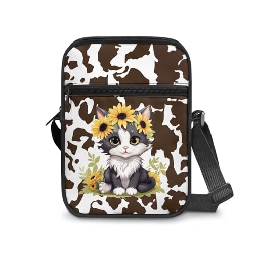 Womens Crossbody Bag Cell Phone Purse Wallet Small Shoulder Handbag for Workout Travel Gym - color: Cow Print Cat