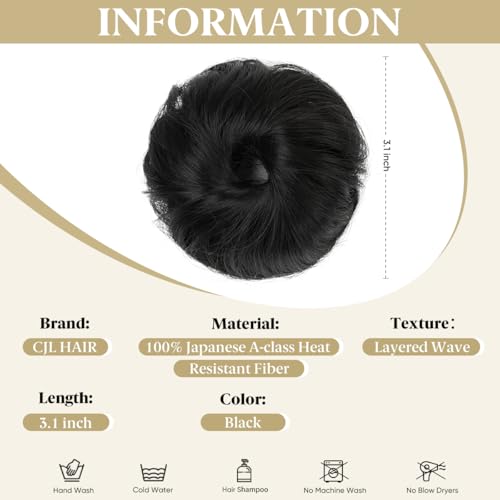 CJL HAIR 2PCs Small Cute Messy Bun Hair Piece for Thin Hair Women Mini Synthetic Curly Bun Scrunchies Updo Hairpieces Black - color: 2PCS-Black