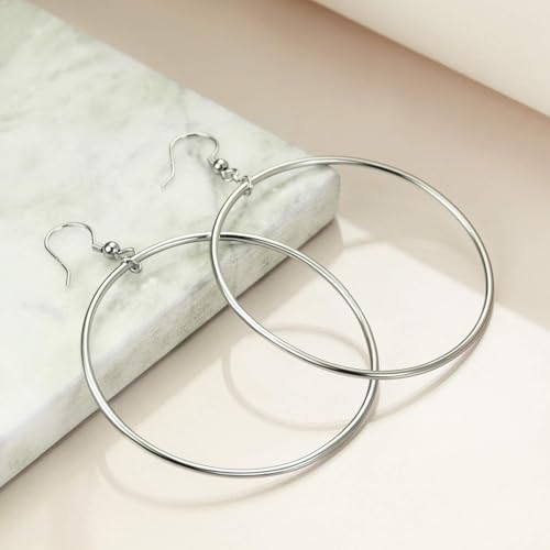 POPLYKE Sterling Silver/Rose Gold/Gold Plated Large Hoop Earrings Circle Dangle Drop Earrings for Women 40 50 60 70 80mm - color: silver hoop, size: 30mm