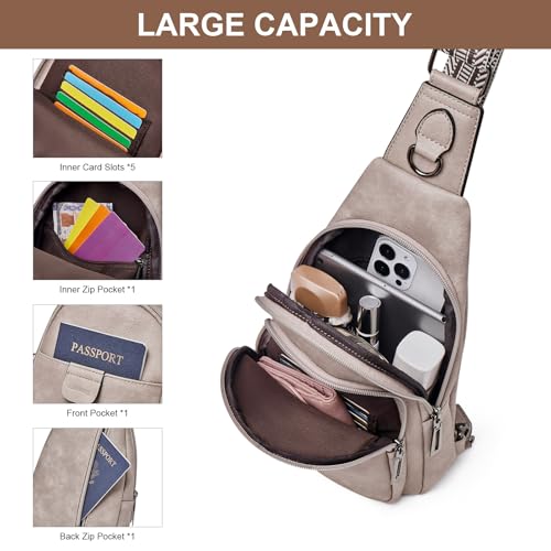 cakang Womens Sling Bag Crossbody Bags for Women Vegan Leather Sling Backpack Daypack Fanny Pack Crossbody Purse Travel - color: 4-grey