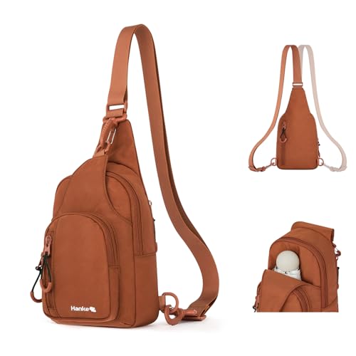 Hanke Crossbody Sling Bag for Women Men, Small & Large Casual Cross Body Sling Bags, Chest Bag for Outdoor Hiking Travel - color: Reddish Brown, size: Large