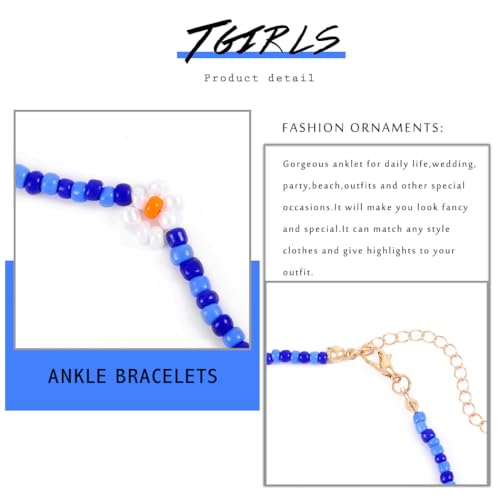 Tgirls Boho Ankle Bracelets for Women Beaded Anklets Chain Beachy Flower Foot Accessories - color: Blue