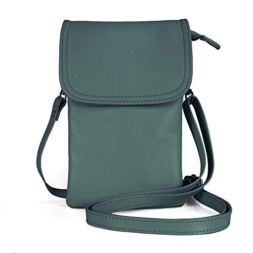 befen Genuine Leather Small Crossbody Bags for Women Cell Phone Bag Cross Body Purses,Silver Zipper - color: Hunter Green