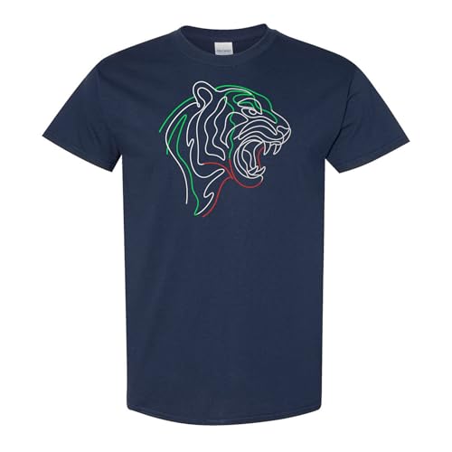 Neon Tiger T-Shirt – Minimalist Retro Apparel – 100% Cotton Unisex Tee - color: Navy, size: Medium