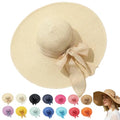 Women’s Straw Sun Hat Wide Brim Packable - Boho Beach Hat for Summer Vacation, Poolside Relaxation and Tropical Travel - color: Light Yellow