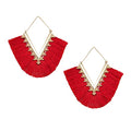 Tassel Hoop Earring Statement Thread Dangle Earrings Stylish Long Fringe Drop Earrings Lightweight Long Swingy French Hook Earrings for Women - color: A Red