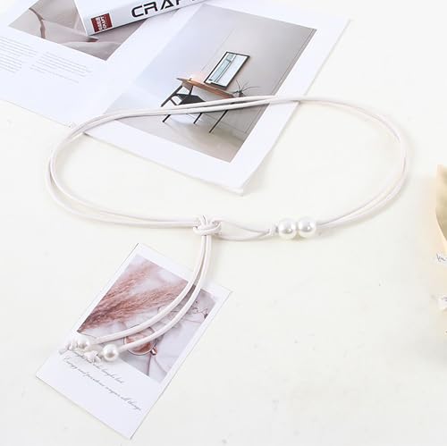 Womens Faux PU Leather Bead Rope Skinny Tie Belts for Skirt Dresses Jeans Pants Thin Dress Waist Belt - color: Beige