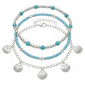 Boho Beads Beach Layered Anklet Set for Women, Handmade Gold Starfish Pearl Shell Anklets Summer Ocean Accessories Jewelry Gift - color: Blue