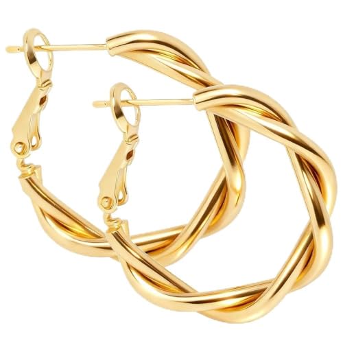 ToHeart Gold Hoop Earrings for Women Twist Hoop Earrings Gold Plated - style: Hoop Earrings G
