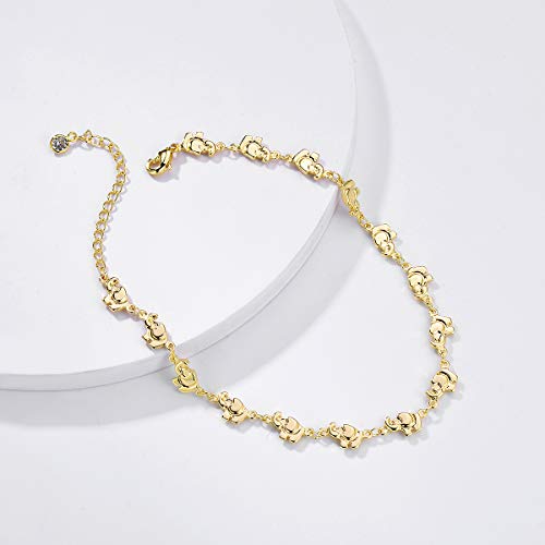 LOYATA Dainty Ankle Bracelet,14K Gold Plated Tiny Bead Anklet Dainty White Cubic Zirconia Cross Tassel Foot Chain Cute Lucky Moon Evil Eye Foot Jewelry Boho Anklets for Women - color: Elephant