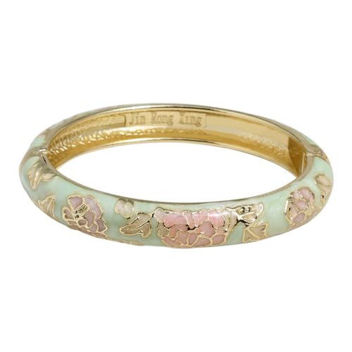 Vintage Flower Cuff Bangles Gold Plated Cloisonne Chinoiserie Peony Floral Elegant Bracelet Gifts For Women - color: light green