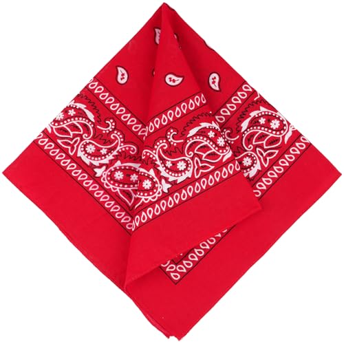 6 Pack Pure Cotton Bandana, Multi-Purpose Square Handkerchief, Face Mask headband for Men and Women - color: Red