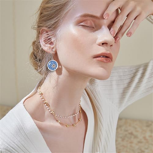 MALOYANVE Vintage Sun and Moon Drop Dangle Earrings for Women Unique lightweight Handmade Retro Boho Antiqued Gold Silver Round Coin Earrings for Women Jewelry - color: Silver Blue Earrings and Necklace