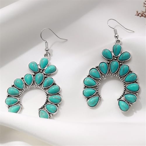 coadipress Bohemian Turquoise Beaded Tassel Earring for Women Ethnic Chandelier Boho Beads Earrings Hollow Out Turquoises Beaded Statement Earrings Ethnic Style Jewelry Gifts - color: Turquoise Hoof