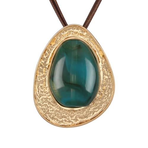 GelConnie Long Necklaces for Women Boho Large Pendant Necklace Casual Bohemian Brown Leather Choker Sweater Circle Statement Stone Necklace - style: Blue Leather Necklace