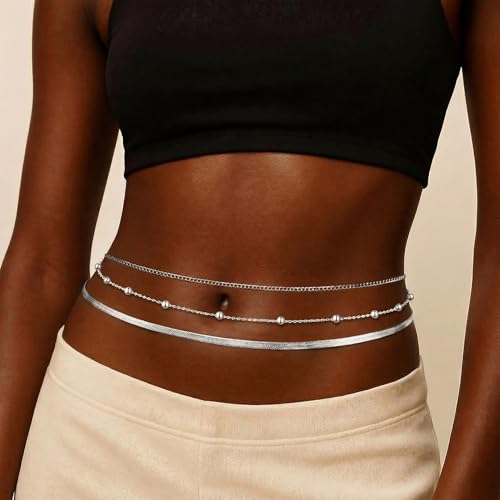 HERSIN Waist Chain for Women, 14k Gold/Silver Plated Dainty Waist Chain Cute Body Chain Gold Chain Belt for Womens Belly Chain Beach Accessories for Womens Summer Jewelry for Women Gifts - style: beadsnake-SL