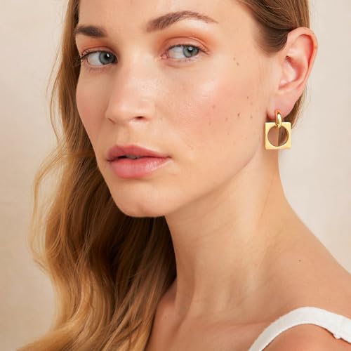 MUYAN Gold Silver Geometric Drop Dangle Earrings for Women Brushed Link Square Dangle Earrings Trendy Jewelry - color: A Gold