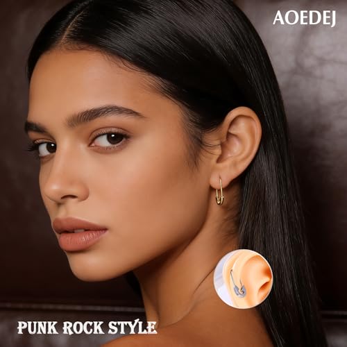 Aoedej Safety Pin Earrings for Women Men Stainless Steel Punk Paperclip Cartilage Hoop Earrings Industrial Tragus Helix Piercing Jewellery - color: Gold, size: 20mm