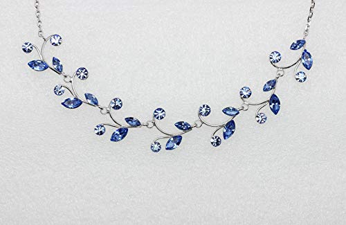 Faship Gorgeous Rhinestone Crystal Floral Necklace Earrings Set - color: Blue
