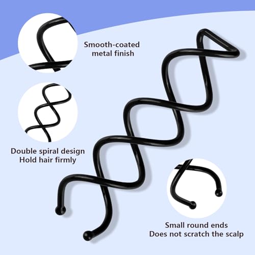 Teenitor 20PCS Spiral Hair Pins, Spin Pins for Bun, Spiral Bobby Pins Hair Bun Accessories, Hair Bun Maker for Women Girls with 10 Hair Ties, Black - color: Black