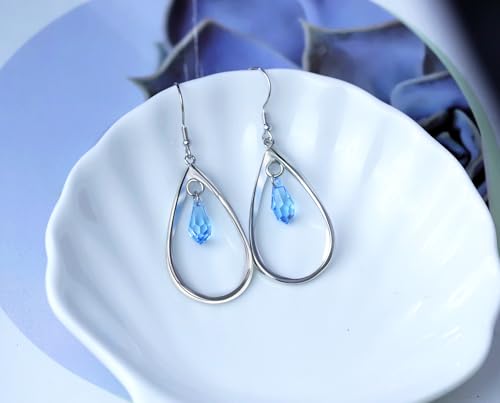 Rhodium Plate 925 Sterling Silver Hook Twist Leaf Holiday Hypoallergenic Dangle Earrings for Women Gifts Engagement Wedding with Austrian Daiamond Cut Waterdrop Crystal Hight Polished Long :1.9 IN - color: ice blue (waterdrop style)