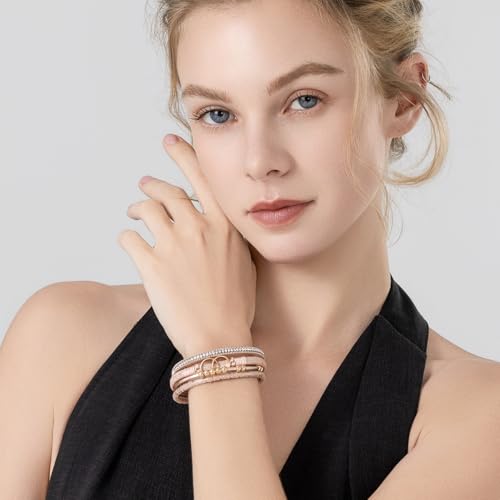FANCY SHINY Boho Leather Wrap Bracelet Stackable Infinity Chunky Cuff Bracelets Western Hippie Outfits Jewelry Valentine Gifts for Women - color: Shiny Pink