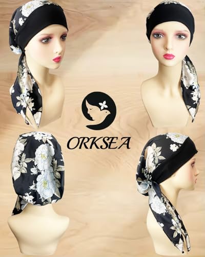Chemo Headwear for Women Head Scarf Headwraps Silky Soft Turbans for Women Cancer Hats Chemo Beanie Coverings Scarves - color: B Big Black Pattern