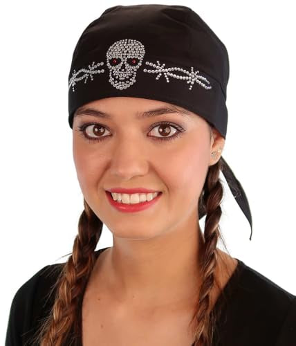 Sparkling EARTH - American Made Skull Caps Doo Rags Do Rag Durag Headwrap Head Wraps Skullies - Made in The USA! - color: Skull and Barbed Wire Rhinestone on Black Cap
