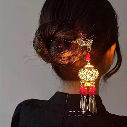 Lantern Light Tassel Hairpins Hair Stick Chinese Coiled Hair Antique Hair Pin Hair Accessories for Women 1 PC Red Bead - color: Red Bead