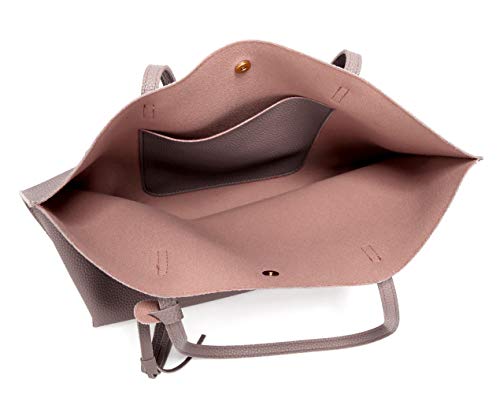 Dreubea Women's Soft Faux Leather Tote Shoulder Bag from, Big Capacity Tassel Handbag - color: Dark Pink