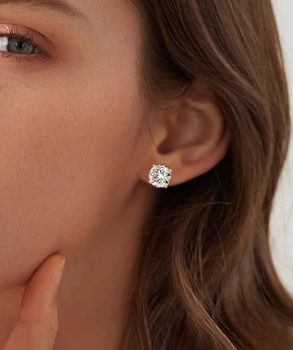 925 Sterling Silver Stud Earrings Simulated Diamond Round Cubic Zirconia Earring Set for Women Men 7-10MM - size: 10mm