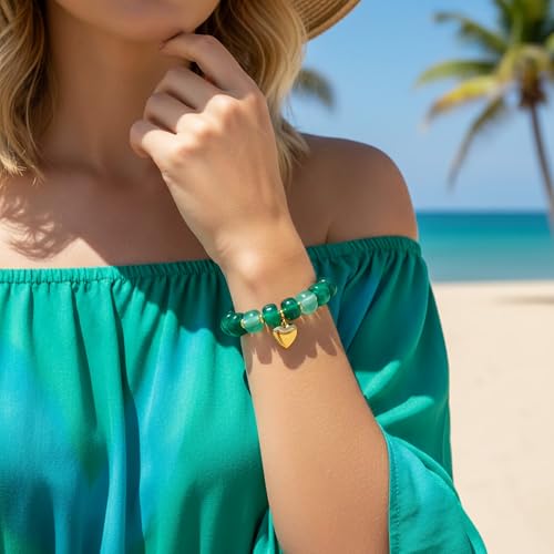 Chunky Beaded Bracelets for Women Boho Multicolor Acrylic Resin Beads Bracelet Adjustable Statement Bracelet Summer Beaded Jewelry - color: Heart beads bracelet-green