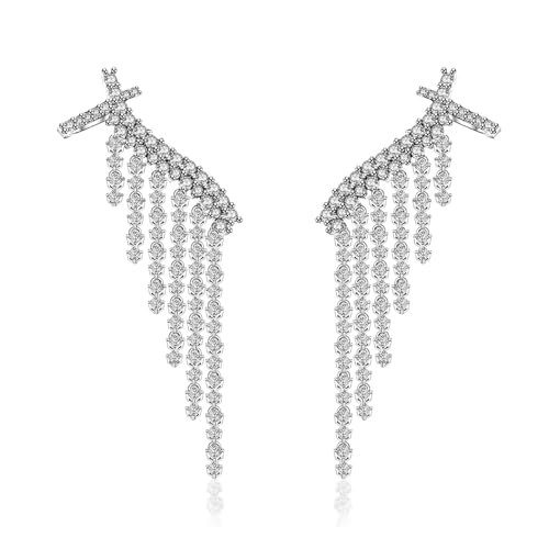 Star Crystal Ear Cuff Earrings for Women Rhinestone Ear Climber Earrings Cubic Zirconia North star Ear Crawler Earrings for Mom Wife - color: Silvertassel
