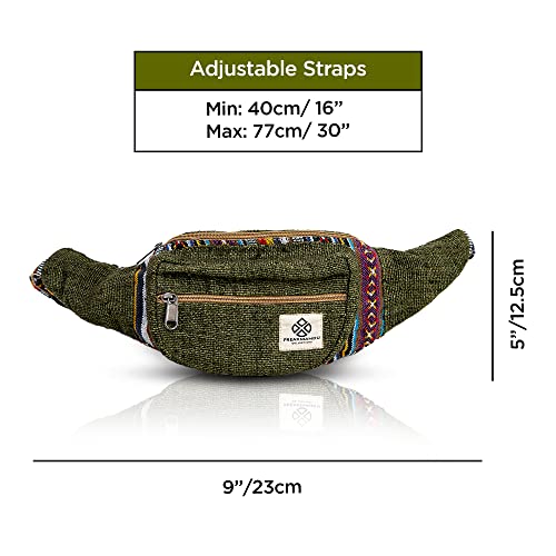 Freakmandu Eco-Friendly Green Boho Hippie Style Hemp Fanny Pack Cross Body Hip Waist Bag for Hiking Running Jogging (Safari) - color: Safari