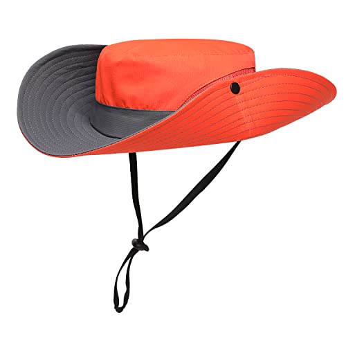 Womens Summer Sun Hat Beach Hat Wide Brim Outdoor UV Protection Hat Foldable Cool Mesh Ponytail Bucket Hat - color: Orange-grey