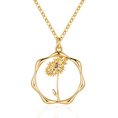 Gold Necklace for Women Birth Flower Necklaces 18K Gold Plated Custom Birth Month Floral Necklaces Birthday Gifts for Women - style: Gold-04-Daisy