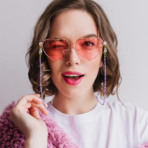 Damanse Beaded Glasses Chain,Eyeglass & Sunglass Strap For Women Stylish - color: Amethyst