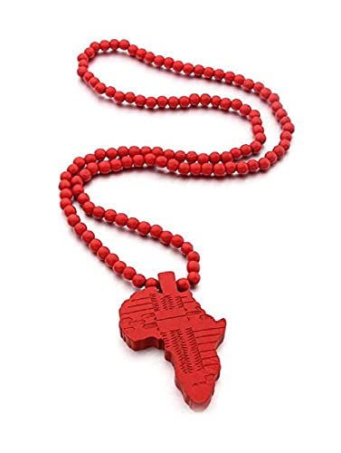 COLORFUL BLING Hip-hop Africa Map Pendant Necklace for Men African Continent Egyptian Multicolor 8MM Wooden Bead Chain Necklace Natural Wood Jewelry - style: style 5
