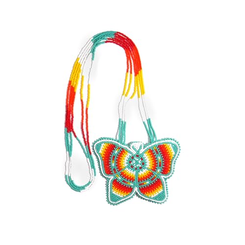 Handmade Native American Style Tribal ethnic Seed Bead Beaded Layered Medallion Necklace #1 - color: Butterfly Turquoise