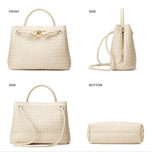 Woven Tote Bag Womens Purse: Vegan Leather Shoulder Handbags - Fashion Summer Beach Tote Bags - Large Travel Totes - color: A2 Medium Off-white