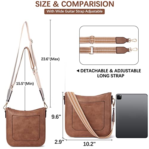 BOSTANTEN Crossbody Bags for Women Trendy Vegan Leather Guitar Strap Purse for Spring Travel - color: A01-retro Brown